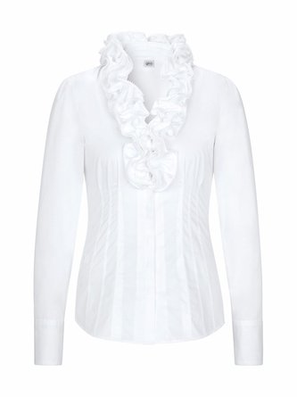 White V Neck Long Sleeve Ruffled Top