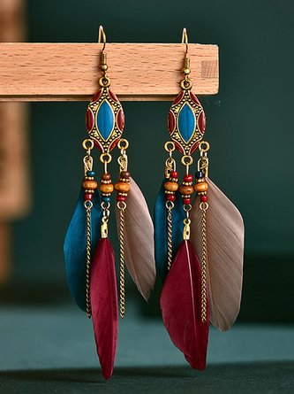 Bohemian Fringed Feather Earrings