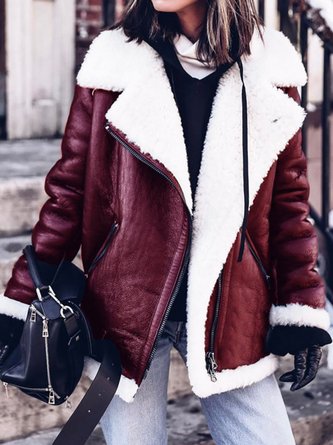 Furry Buckle Lapel Collar Faux Fur Jacket Plus Size Warm Coat Outerwear