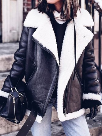 Furry Buckle Lapel Collar Faux Fur Jacket Plus Size Warm Coat Outerwear