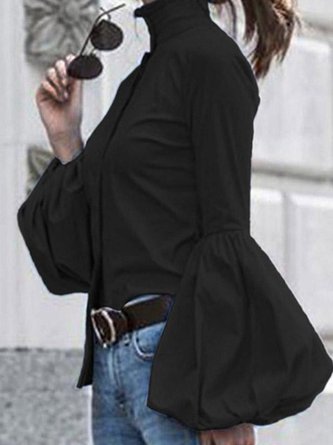 Elegant Turtleneck Balloon Sleeve Blouse