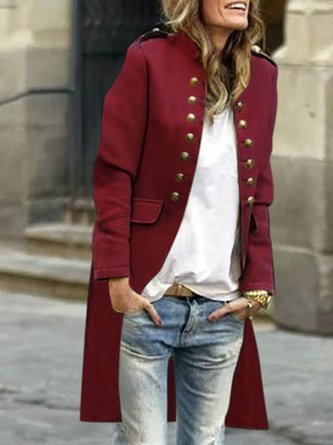 Buttoned Solid Shift Elegant Coat