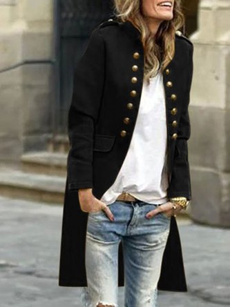 Buttoned Solid Shift Elegant Coat