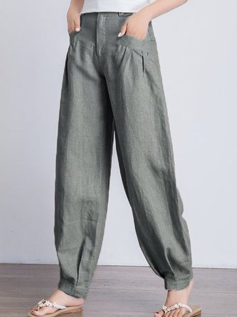 Linen Plain Straight Leg Pants