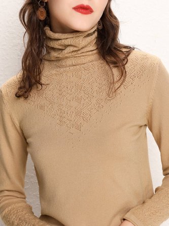Eyelet Turtleneck Casual Top