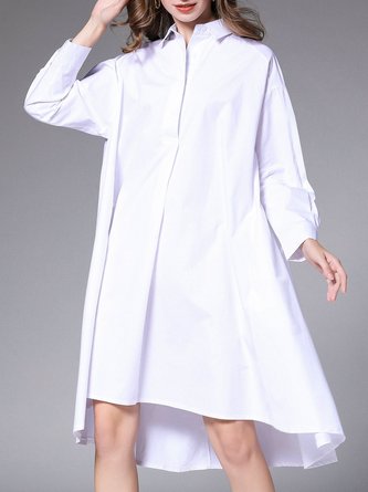 Pockets Shirt Collar Casual Midi Dress