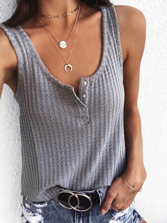 Plus Size Casual Solid Sleeveless Top
