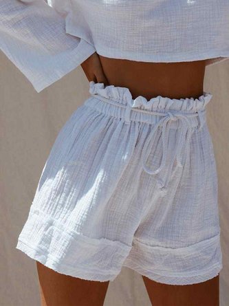 Plus Size White Boho Cotton-Blend Pants
