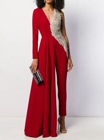 V neck Paneled Sheath Elegant Jumpsuit