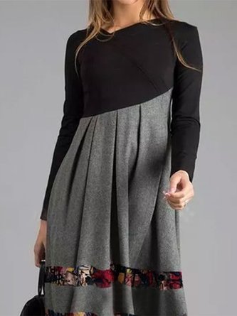 Women Abstract Long Sleeve Cotton-Blend Dress