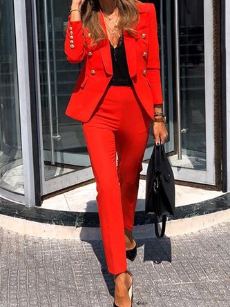 Pockets Lapel Casual Coat with Pants Set