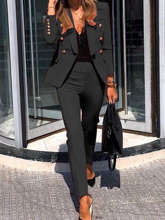 Pockets Lapel Casual Coat with Pants Set