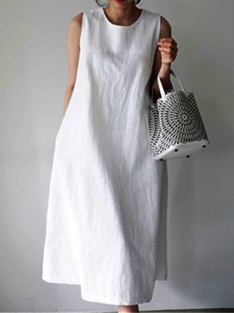 White Casual Plain Dress