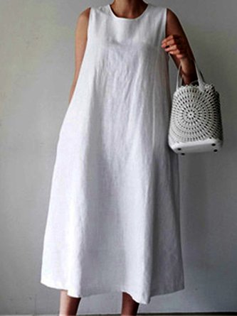 White Casual Plain Dress