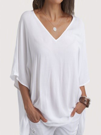Plus Size Short Sleeve Casual V Neck Blouse