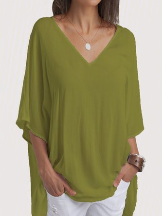 Plus Size Short Sleeve Casual V Neck Blouse