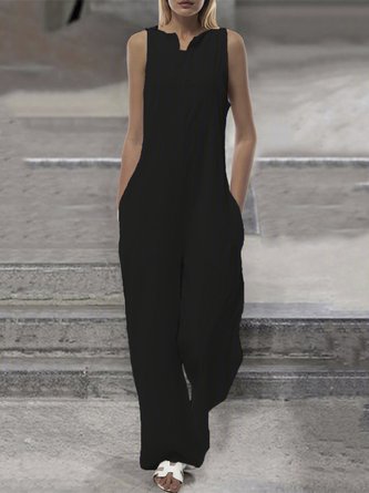 Plus Size V Neck Solid Sleeveless Beach Resort Jumpsuits Rompers