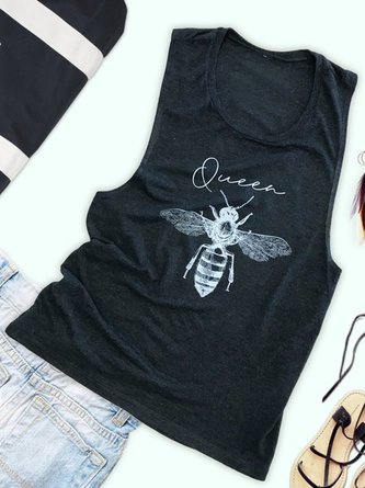 Plus Size Animal Vintage Crew Neck Sleeveless Top