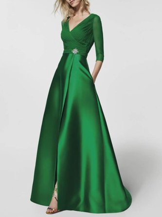 Ball Gown Date Solid Elegant Maxi Dress With Brooch