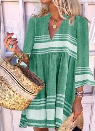 3/4 Sleeve Cotton-Blend V Neck Dress