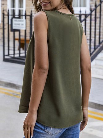 Army Green Daily Solid Casual Tank