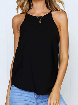 Casual Cotton-Blend Solid Tank