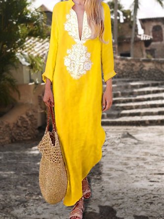 Fashionable Plus Size Line Casual V-Neck Maxi Dress