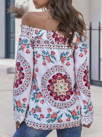Horizontal Neck Shift Floral Holiday Top