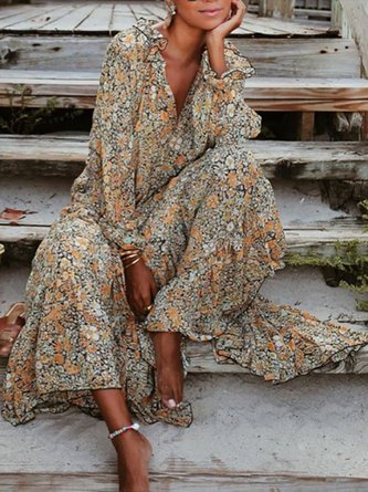 Printed Floral Holiday Maxi Dress