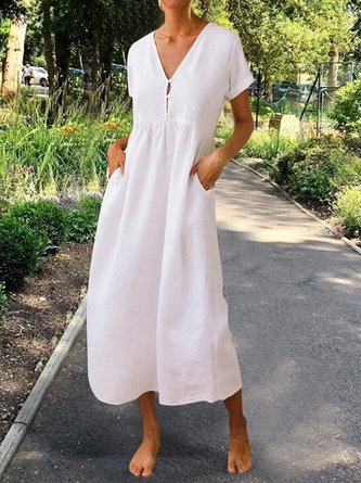 Summer Solid Maxi Dress Short Sleeve Dress