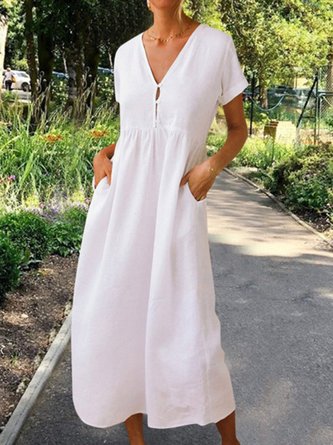 Summer Solid Maxi Dress Short Sleeve Dress
