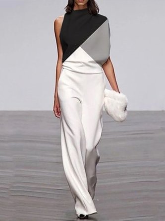 One Shoulder Color-Block Jumpsuits