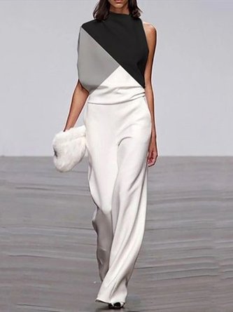 One Shoulder Color-Block Jumpsuits