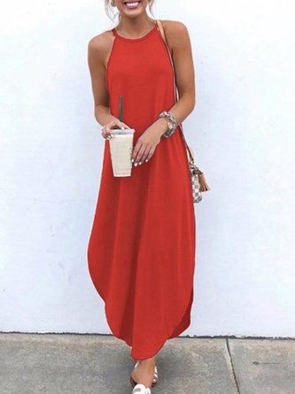 Solid Halter Holiday Maxi Dress