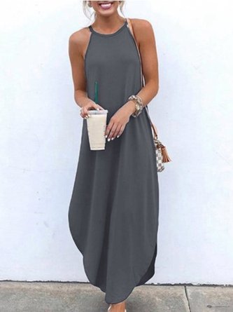Solid Halter Holiday Maxi Dress