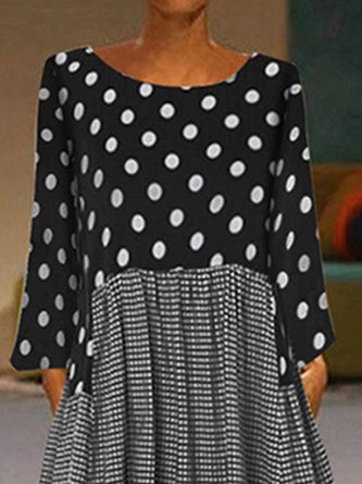 Polka Dots A-line Paneled Holiday Linen Dress