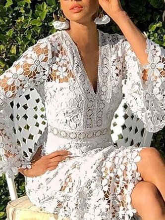 Guipure Lace Eyelet Sexy Maxi Dress
