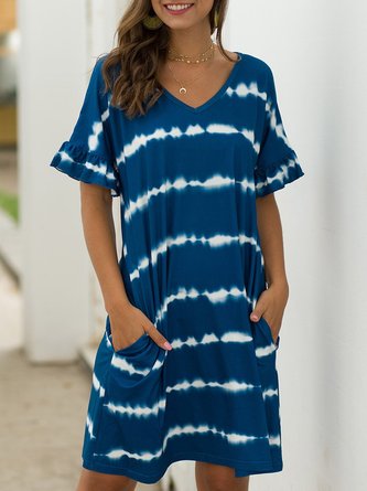 Casual Shift Ombre/tie-Dye Midi Dress