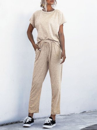Pockets Drawstring Casual Top with Pants Set