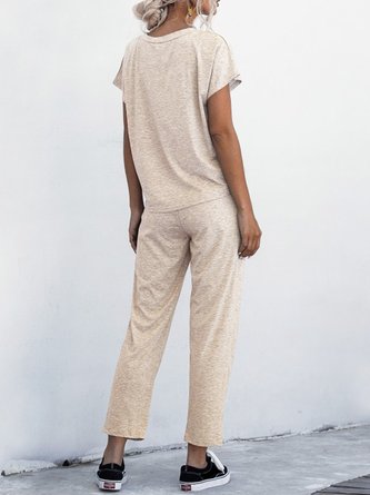 Pockets Drawstring Casual Top with Pants Set