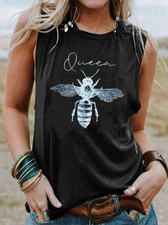 Plus Size Animal Vintage Crew Neck Sleeveless Top