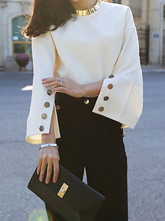 Shift Bell Sleeve Buttoned Elegant Top