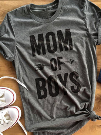 Cotton-Blend Crew Neck Short Sleeve Letter Top