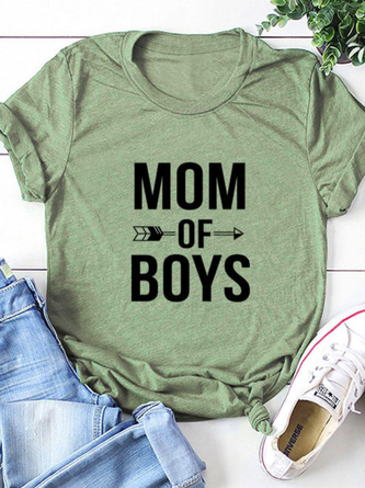 Cotton-Blend Crew Neck Short Sleeve Letter Top