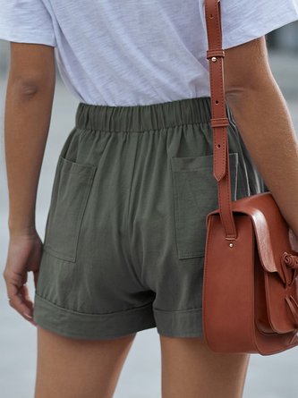 Solid Casual Pockets Shorts