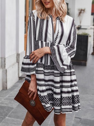 Sundress Bell Sleeve Vintage Geometric Midi Dress