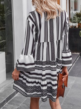 Sundress Bell Sleeve Vintage Geometric Midi Dress