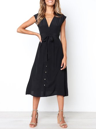 Sundress V Neck Daily Casual Stripes Midi Dress