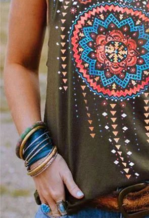 Printed Boho Crew Neck Sleeveless Tank