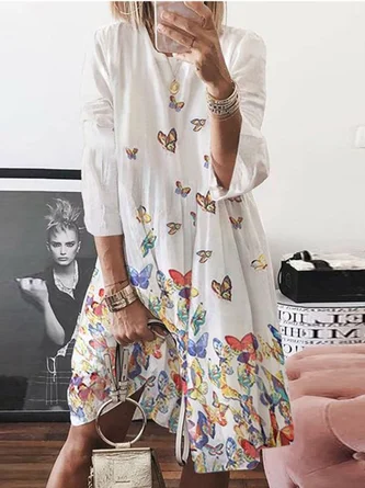 3/4 Sleeve Casual Printed Dress